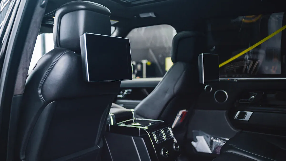 Interactive headrest ad screens